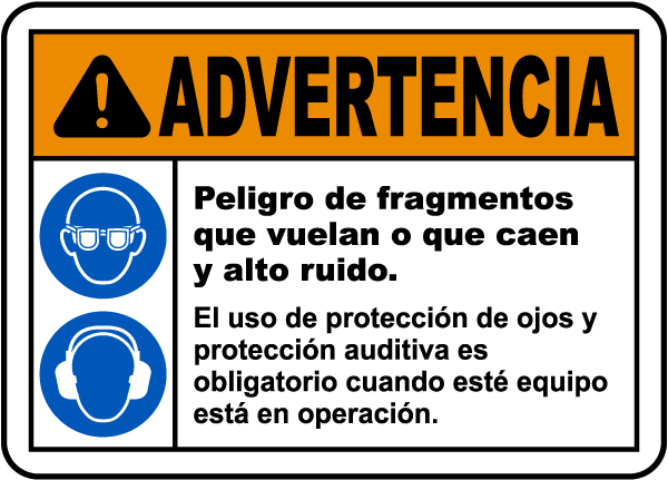 Spanish Flying Debris and Loud Noise Hazards Label