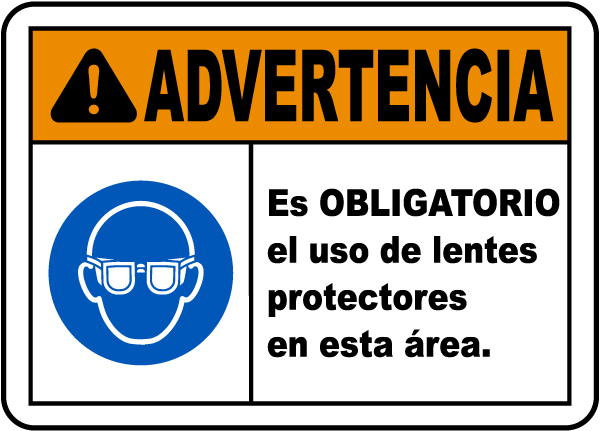 Spanish Warning Safety Glasses Required Sign