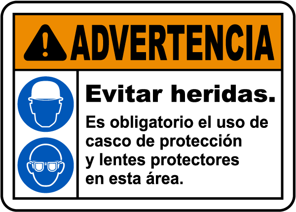Spanish Hard Hat and Safety Glasses Required Sign