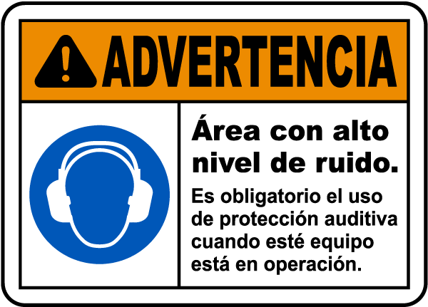 Spanish Warning Loud Noise Hazard Label