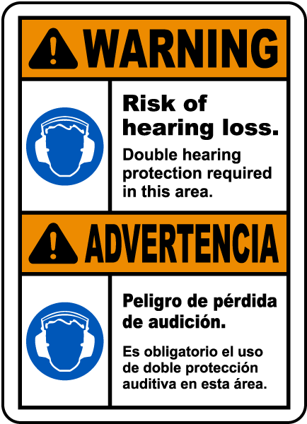 Bilingual Double Hearing Protection Required Sign