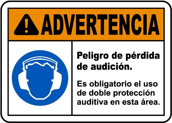 Spanish Double Hearing Protection Required Sign