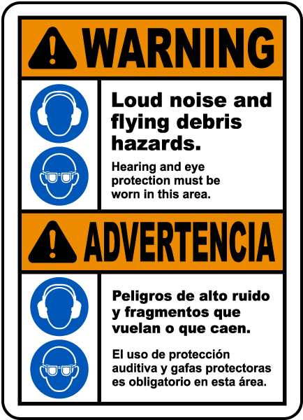 Bilingual Hearing and Eye Protection Must Be Worn Sign