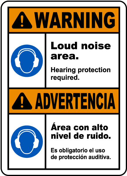 Bilingual Warning Hearing Protection Required Sign
