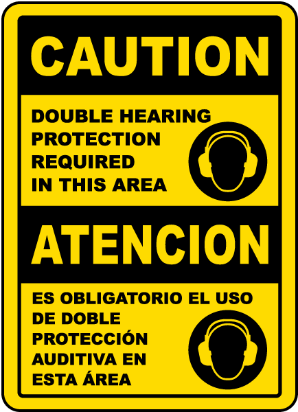 Bilingual Double Hearing Protection Required Sign
