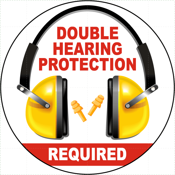 Double Hearing Protection Required Floor Sign