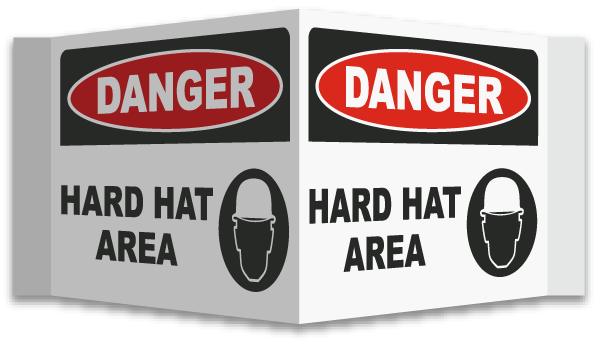 3-Way Danger Hard Hat Area Sign
