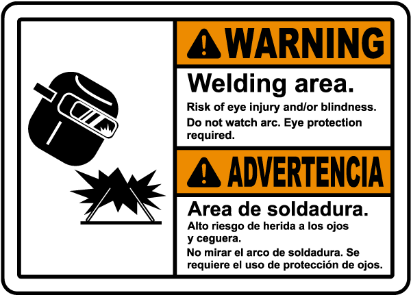Bilingual Welding Area Risk of Injury Sign