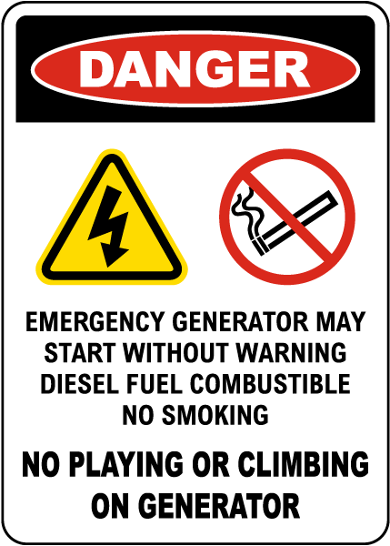 Danger Emergency Generator Sign