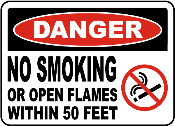 Danger No Smoking Within 50 Feet Sign