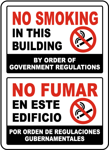 Multilingual No Smoking In This Building Sign