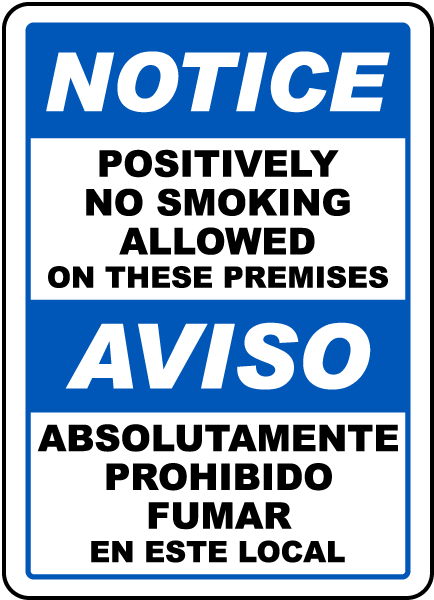 Bilingual No Smoking Allowed on Premises Sign