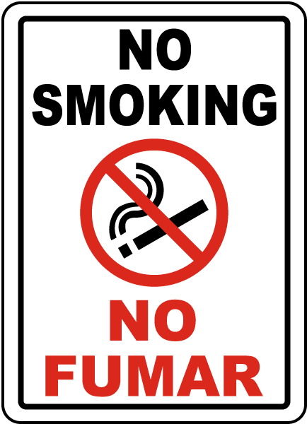 x 10 in. NMC M749PB NO SMOKING Bilingual Sign 14 in Black Text on White PS Vinyl Smoking Prohibition Sign with Graphic 