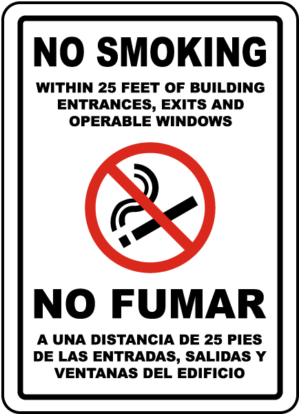 Bilingual No Smoking Within 25 Feet Sign