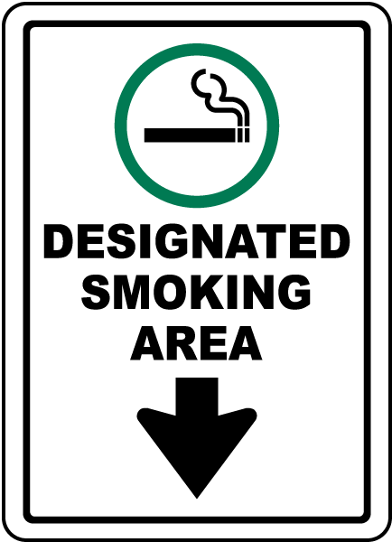 Designated Smoking Area with Down Arrow Sign