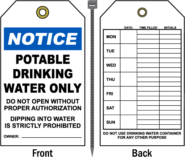 Notice Potable Drinking Water Only Tag