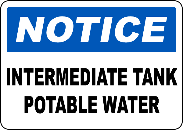 Intermediate Tank Potable Water Sign