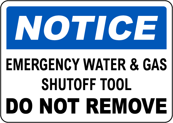 Emergency Water & Gas Shutoff Sign
