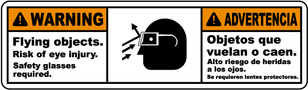 Bilingual Flying Objects Risk of Eye Injury Label
