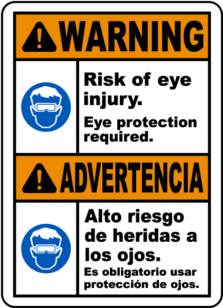 Bilingual Eye Protection Required Label