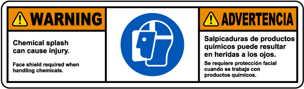 Bilingual Chemical Splash Face Shield Required Label