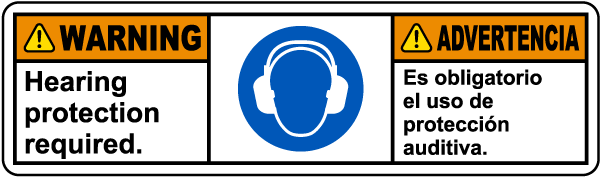 Bilingual Warning Hearing Protection Required Label