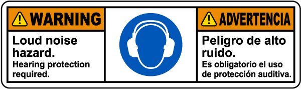 Bilingual Warning Loud Noise Hazard Label