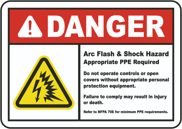 Danger Arc Flash & Shock Hazard Label