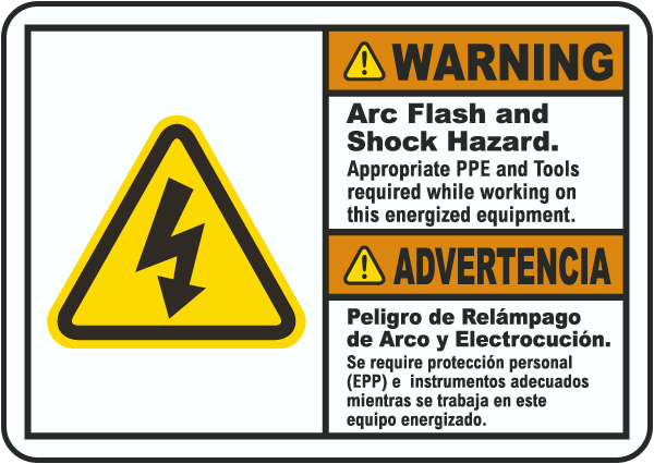 Bilingual Arc Flash & Shock Hazard Label