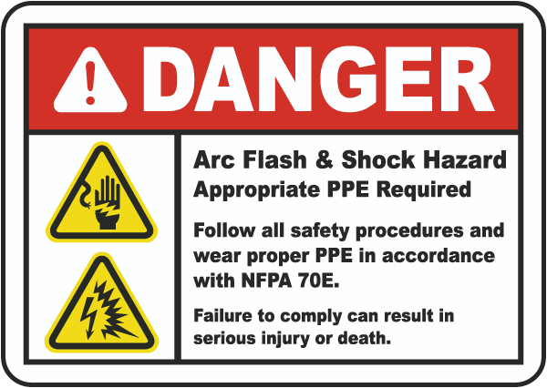 Danger Arc Flash & Shock Hazard Label