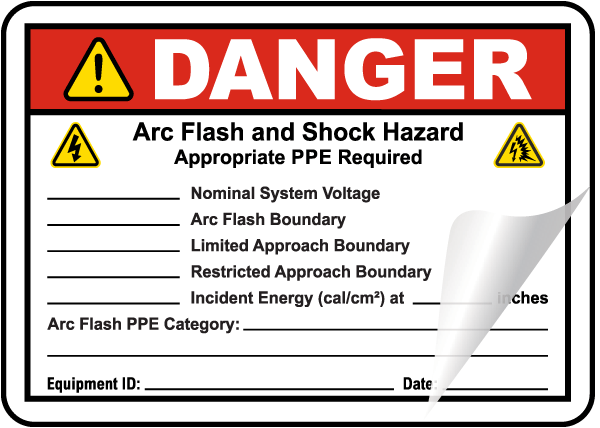 Write-On Danger Arc Flash and Shock Hazard Label