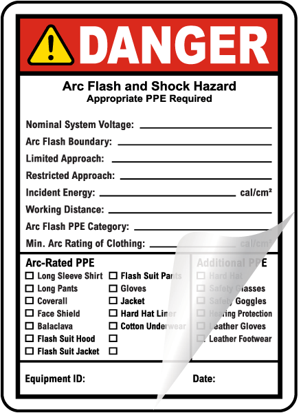 Write-On NFPA 70E Arc Flash & PPE Danger Label