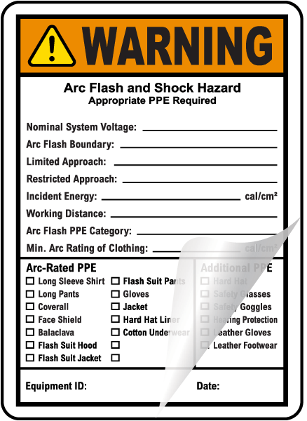 Write-On NFPA 70E Arc Flash & PPE Warning Label