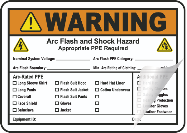 Warning Arc Flash & Shock Hazard Label