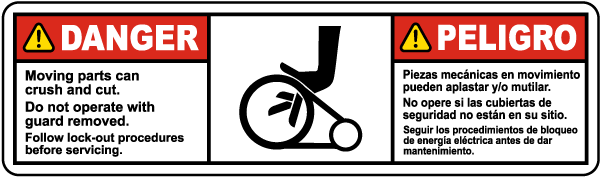 Bilingual Moving Parts Can Crush and Cut Label