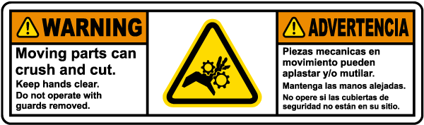 Bilingual Moving Parts Can Crush & Cut Label