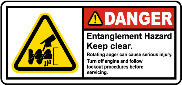 Rotating Auger Entanglement Hazard Label