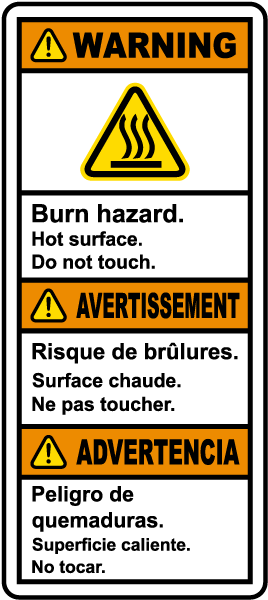 Multilingual Burn Hazard Hot Surface Label