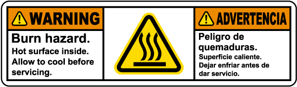 Bilingual Burn Hazard Hot Surface Label