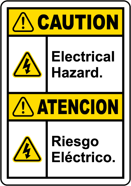 Bilingual Caution Electrical Hazard Label