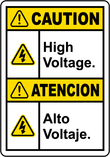 Bilingual Caution High Voltage Label