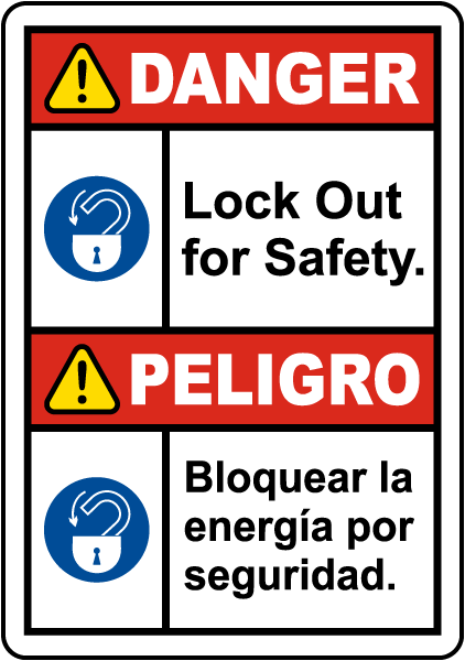 Bilingual Danger Lock Out For Safety Label