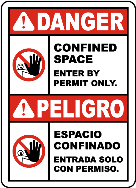 Bilingual Confined Space Enter By Permit Only Sign