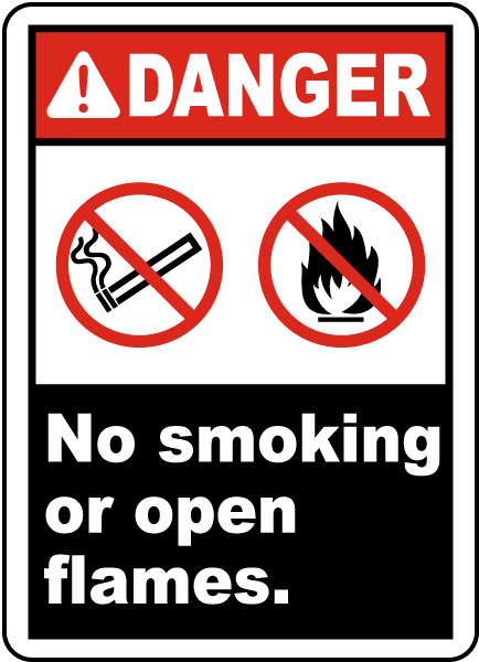 Danger No Smoking or Open Flames Label