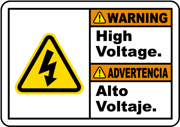 Bilingual Warning High Voltage Label