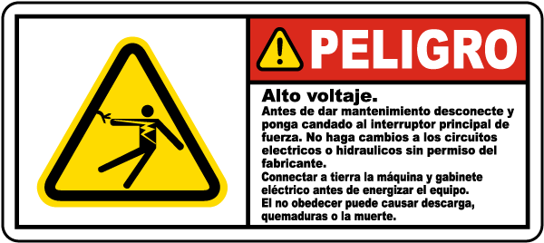 Spanish High Voltage Turn Off & Lock Out Main Power Label