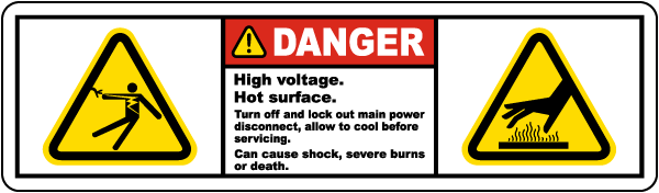 Danger High Voltage Hot Surface Label