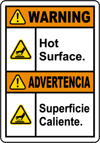 Bilingual Warning Hot Surface Label