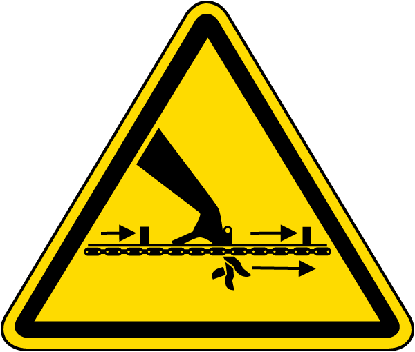 Moving Feed Chain Pinch Point Warning Label