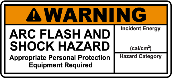 Warning Arc Flash And Shock Hazard Label